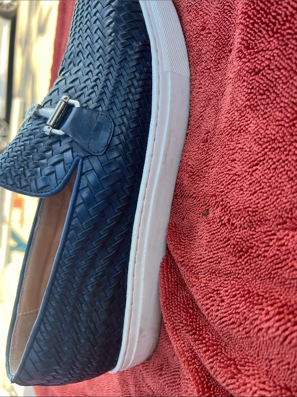 Men's Boardwalk Woven Calfskin Leather Bit Buckle Slip On Sneakers 8 Men’s